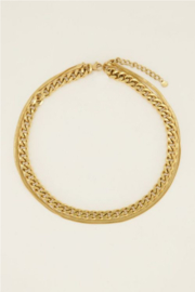 My jewellery ketting driedubbel met grove & subtiele schakels goud