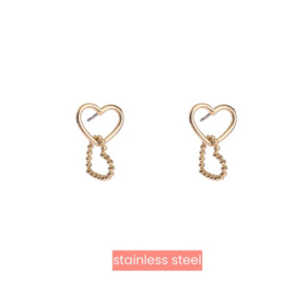 Go Dutch Label oorbellen Big double dot hearts - 14K