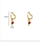 Go Dutch Label oorbellen Heart + Stone Hoop + burgundy goud