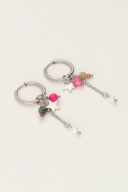 My jewellery oorbellen hoop sterretjes en koordjes zilver