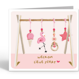 Pippa wenskaart welkom lieve schat roze