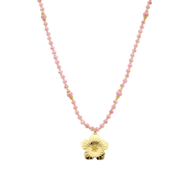 biba ketting crystal roze met bedel bloem