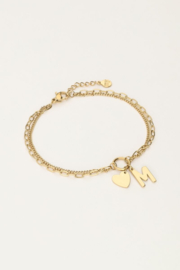 My Jewellery letter armband | Initial dubbele armband met hartje goud