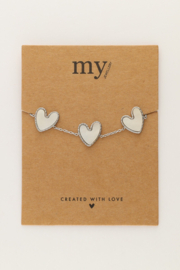 My jewellery Fijne armband met parelmoer hartjes zilver