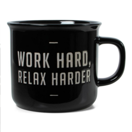 prospectt Jens living retro mok zwart "work hard, relax harder"