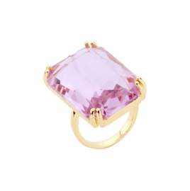 biba ring goud verstelbaar met grote steen lila