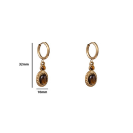 Go Dutch Label oorbellen double stone drop  - 14k + tigereye