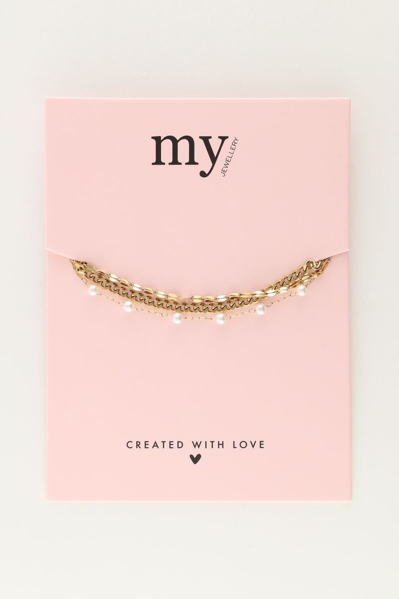 my jewellery Driedubbele armband met imitatieparels goud