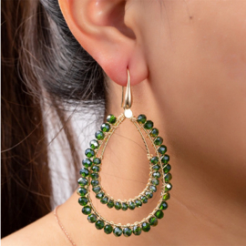 2 Line Beads Drop - 14K + green