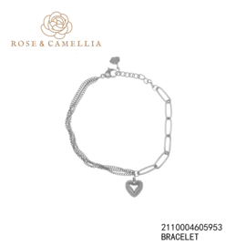 rose en camellia armband met hartje zilver