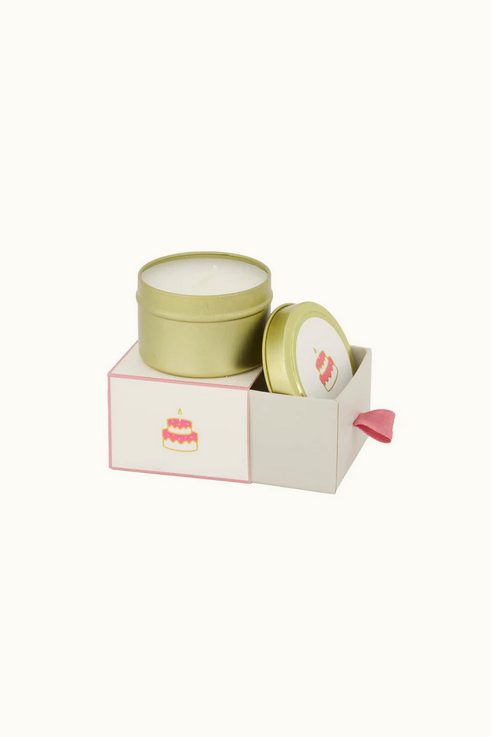 Zusss geurkaars tin in schuifdoosje gefeliciteerd taart wit/roze
