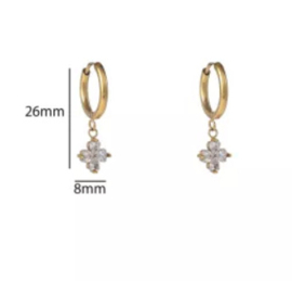 Go Dutch Label oorbellen Sparkly klavertjevier hoop goud 14k