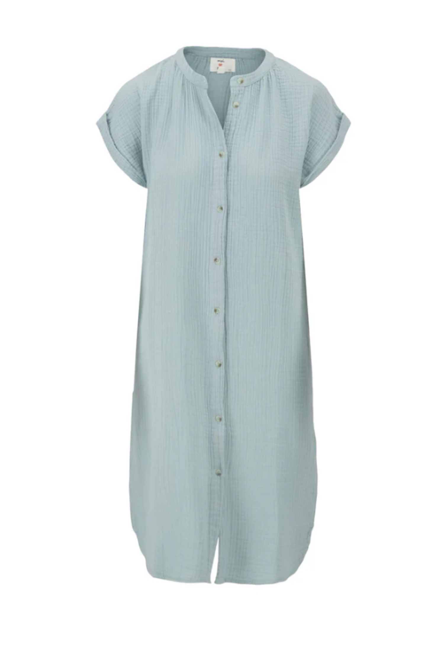 zusss doorknoop jurk mousseline vergrijsd blauw