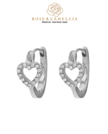 rose en camellia oorbellen hartjes strass zilver