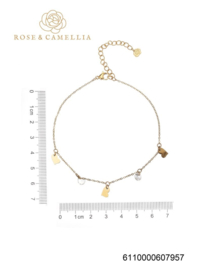rose en camellia enkelbandje hartjes en strass