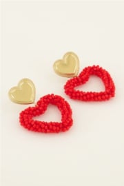my jewellery oorbellen | Statement oorhangers met kralen hart rood*