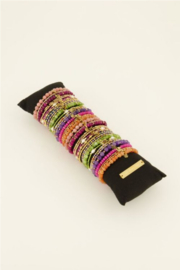 My jewellery armband elastiek met roze en gouden kralen