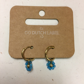 Go Dutch Label oorbellen | hangers blauwe bloem goud.