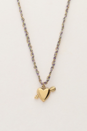 My jewellery Sunrocks paarse koord ketting met cupido hartje goud