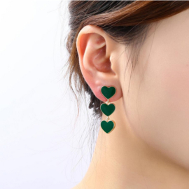 Go Dutch Label oorbellen 3 small hearts groen  - 14k