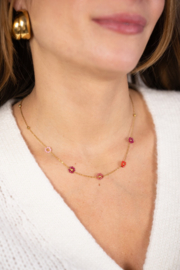 My jewellery Sunrocks minimalistische ketting met roze bloemetjes goud