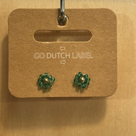 Go Dutch Label oorbellen | knopjes bloem groen goud.