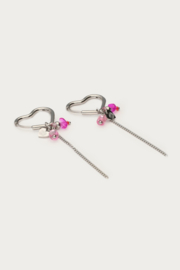 My Jewellery oorbellen Hartvormig met roze kralen zilver