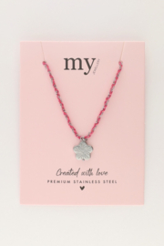 My jewellery Sunrocks roze koord ketting met bloem zilver