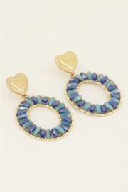my jewellery oorbellen | Blauwe ronde statement oorhangers met hartje*