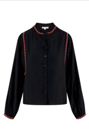 zusss blouse met borduursels zwart/koraalroze