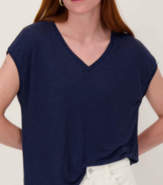 zusss V hals top met lurex boord summer navy