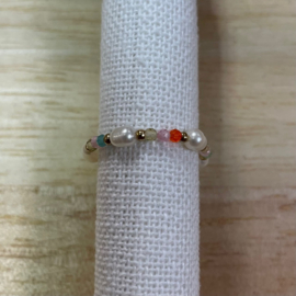 My Jewellery ring | stretch ring goud, multi kleur en parels.