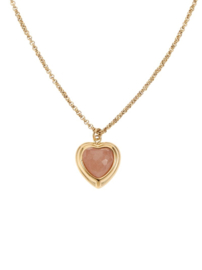 rose en camellia ketting met hart roze