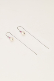 My jewellery Doortrek oorhangers met roze kralen en parel zilver