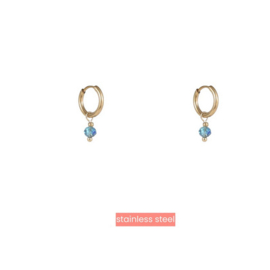 Go Dutch Label oorbellen one bead hoop - 14k + blue