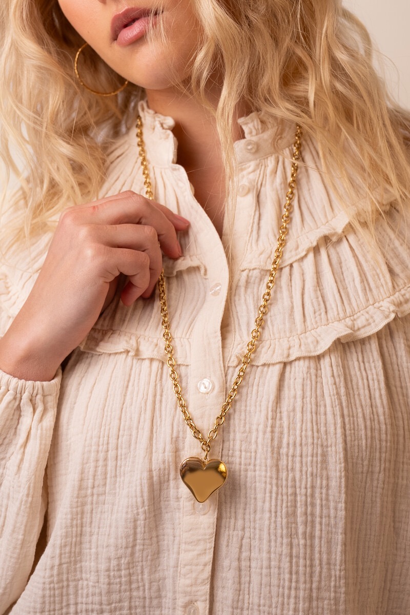 My Jewellery Grove lange schakelketting met chunky hart goud