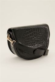 my jewellery tas | zwarte schoudertas half rond met croco print