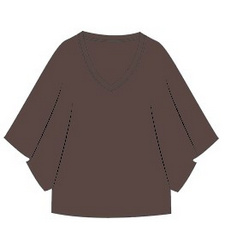 zusss V-hals T-shirt wijde mouw bruin