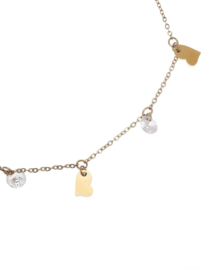 rose en camellia enkelbandje hartjes en strass