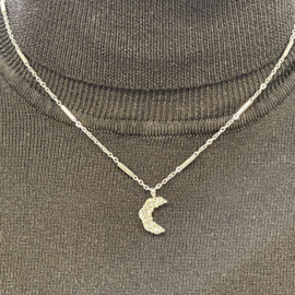 Go Dutch Label ketting | maan met diamantjes zilver.