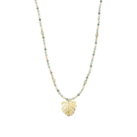 biba ketting crystal groen met bedel monstera blad