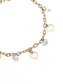 rose en camellia armband met hartjes en steentjes