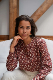 zusss blouse met ikat print zand/roodbruin
