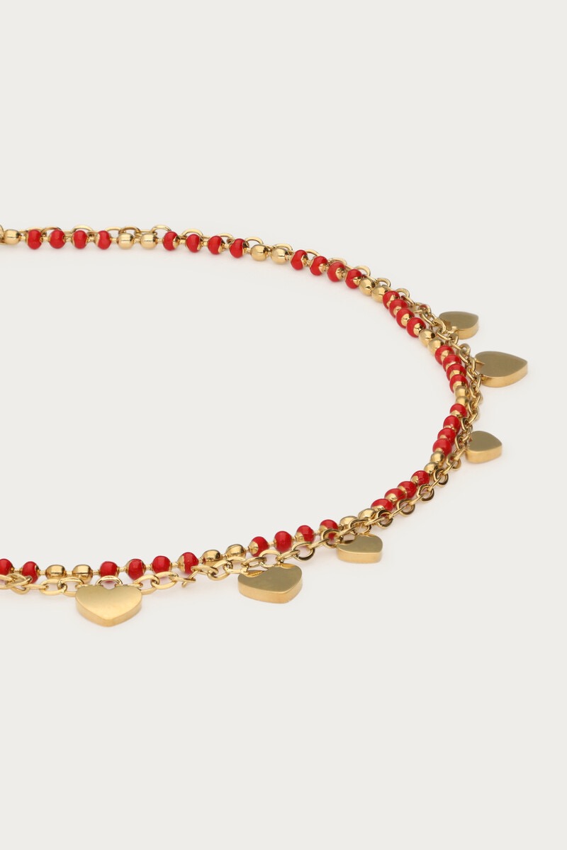 my jewellery Dubbele armband met hartjes en rode bolletjes