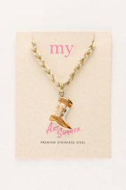 My Jewellery ketting | art witte koord ketting met western boot goud