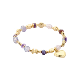 biba armband crystal met natuursteen kralen en hartjes bedel paars