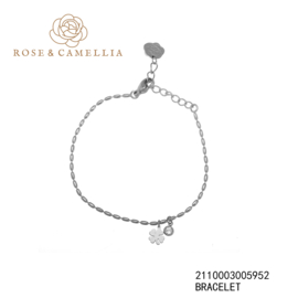 rose en camellia armband met klavertje vier zilver