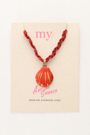 My Jewellery ketting | art rode gevlochten koord ketting met schelp goud