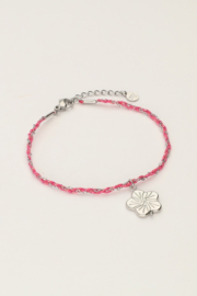 My jewellery Sunrocks roze koord armband met bloem zilver