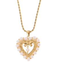 rose en camellia ketting met hart parels